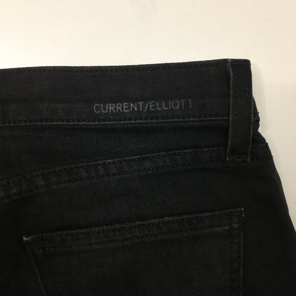 CURRENT ELLIOTT 5 Pocket Black The Cropped Straight Townhouse Released Hem Jeans - Picture 12 of 13
